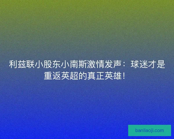 利兹联小股东小南斯激情发声：球迷才是重返英超的真正英雄！