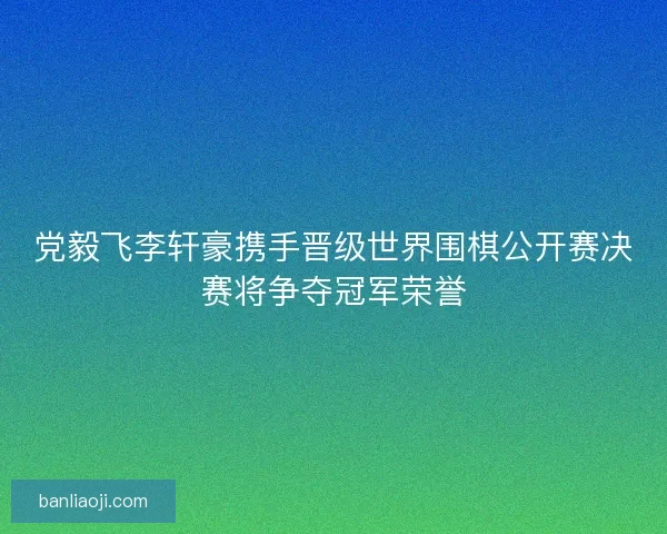 党毅飞李轩豪携手晋级世界围棋公开赛决赛将争夺冠军荣誉